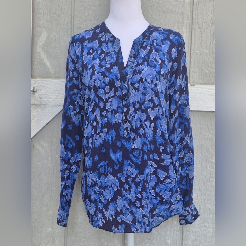 BANANA REPUBLIC Floral Blouse Blue 100% SILK Lightweight Top Size S
